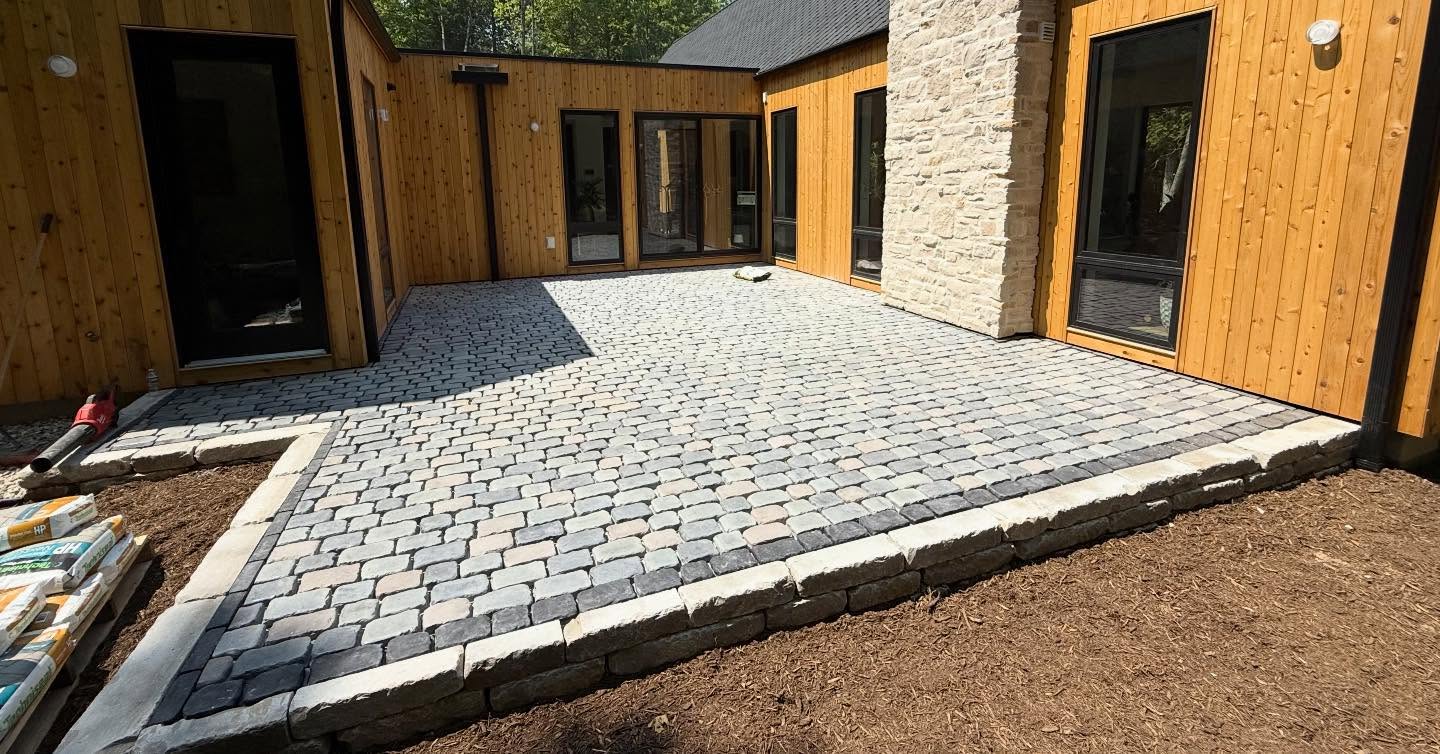 Finished paver patio with lake view